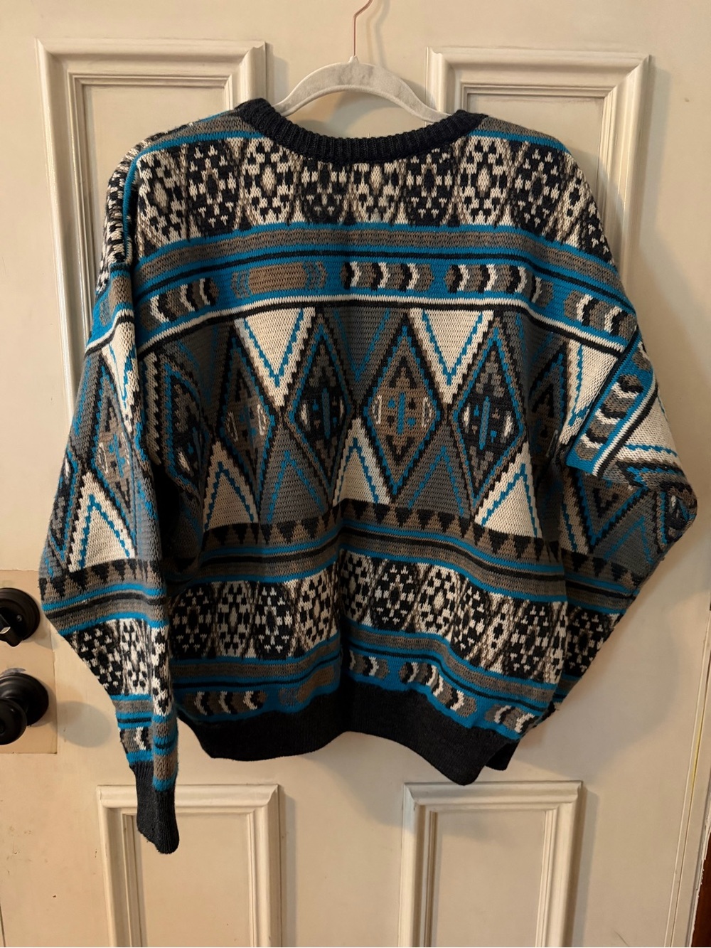 RARE-Pre-1987 Cuggi/Coogi Men's Geometric Pattern Crewneck Sweater - Blue & Gray - Picture 2 of 13